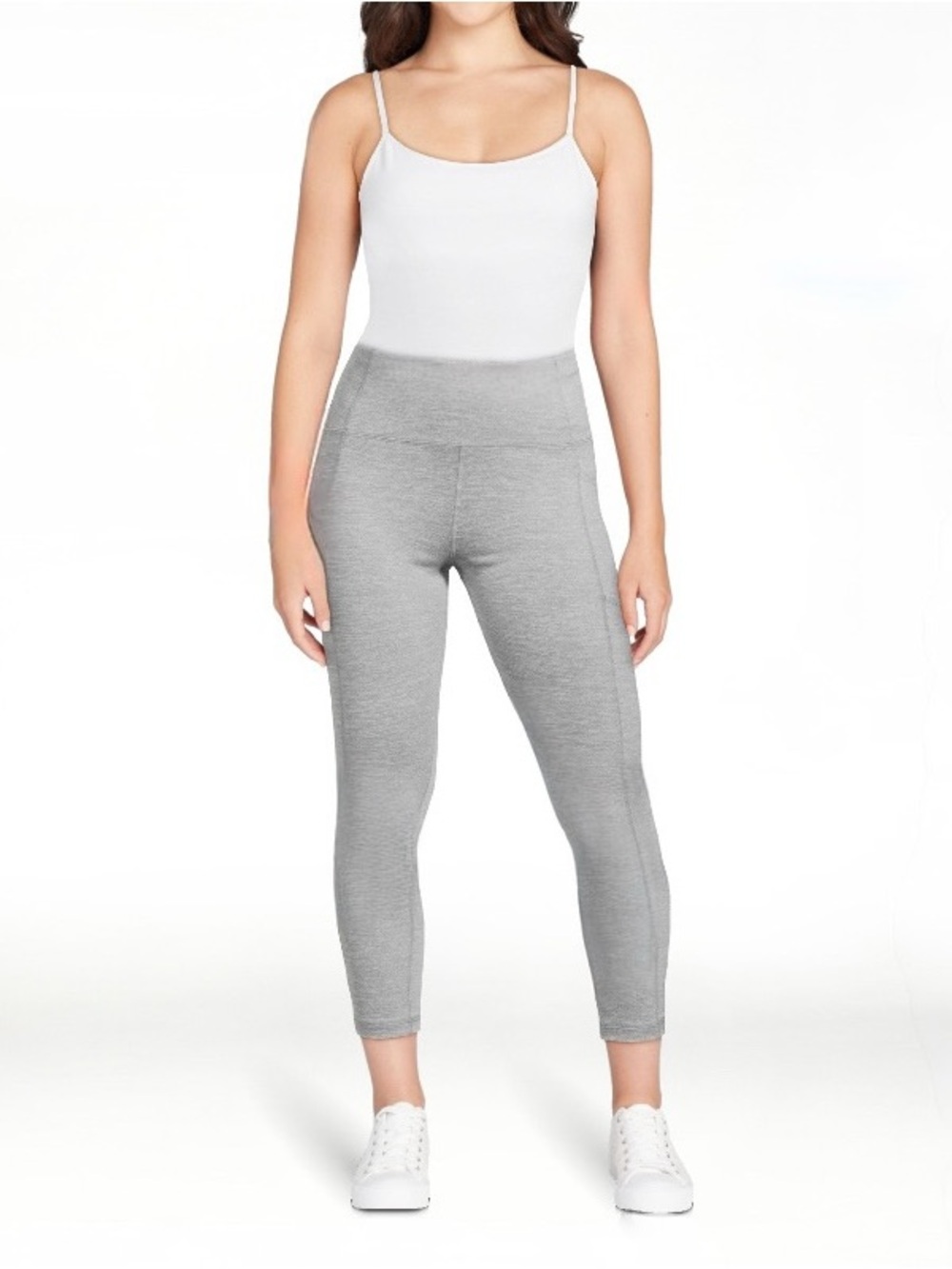 Avia High Rise Athletic Leggings with Side Pockets Capri Crop Heather Gray NWT